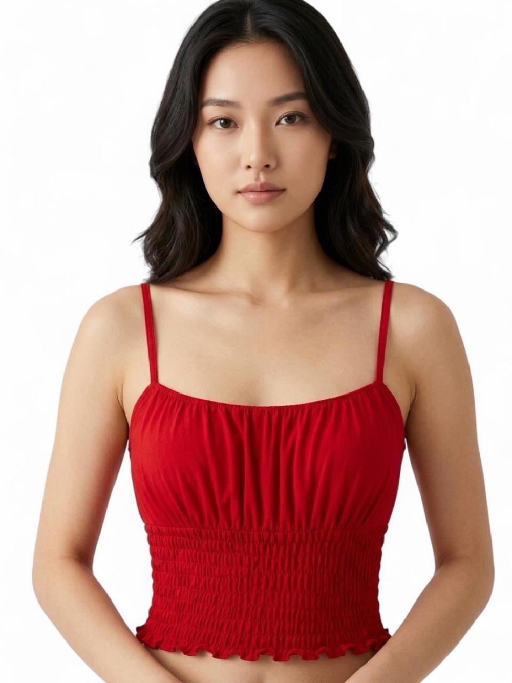 Hollister Red Smocked Cami Crop Top Size S